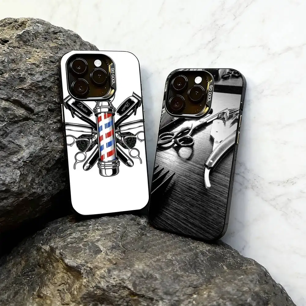 

Barber Shop Hair Stylist Salon Phone Case For iPhone 17,16,15,14,13,12,11 Plus,Pro Max,XS,Colorful Silver Black Cover