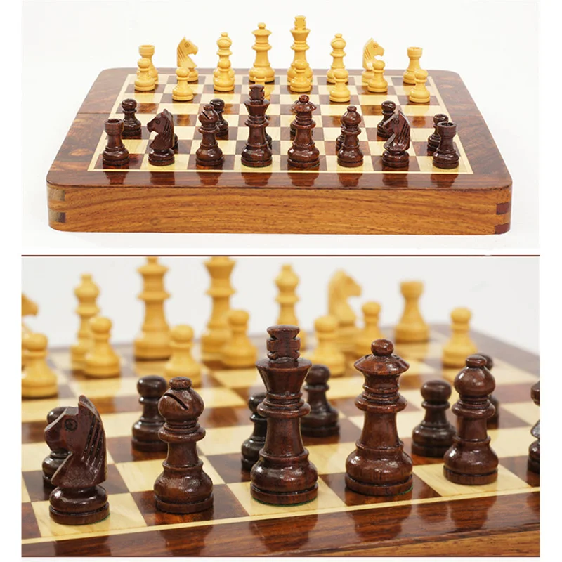 BSTFAMLY wooden chess set game, portable game of international chess, folding chessboard wood chess pieces, LA9