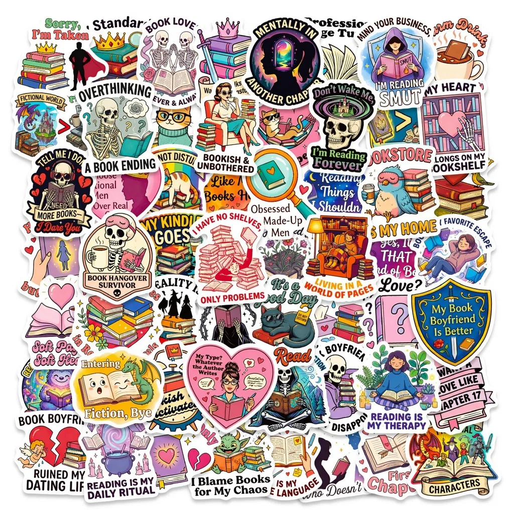56Pcs Animal Reading Themed Stickers, Pink Bookish Decals for Laptop & Journal DIY Decor Anime Worlds Store