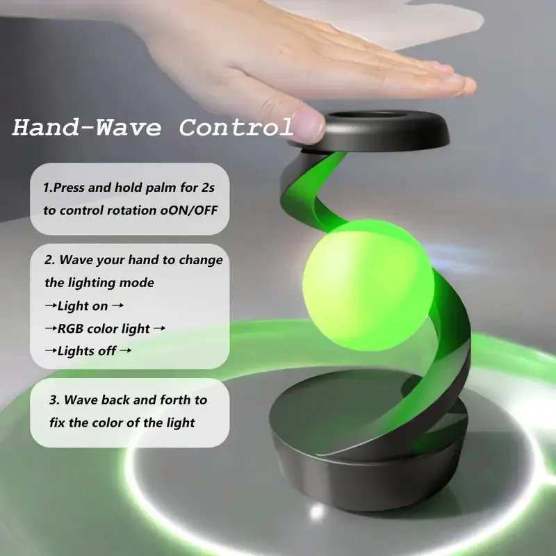 مصباح طاولة إبداعي، مصباح عائم دوار مع شاحن لاسلكي 15 وات، شاحن لاسلكي للهاتف المحمول، ضوء ليلي لجو RGB #5
