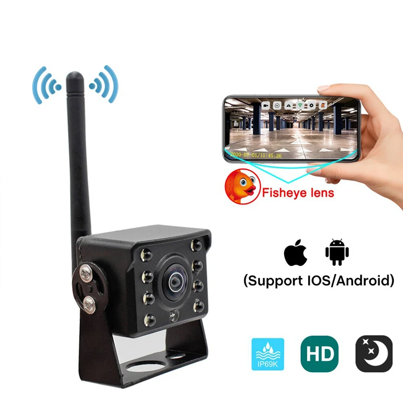 

Waterproof HD Truck Reversing Camera Wireless Rear View Camera WiFi Rreversing Camera 170° Wide Angle Night Vision Bus Truck Cam