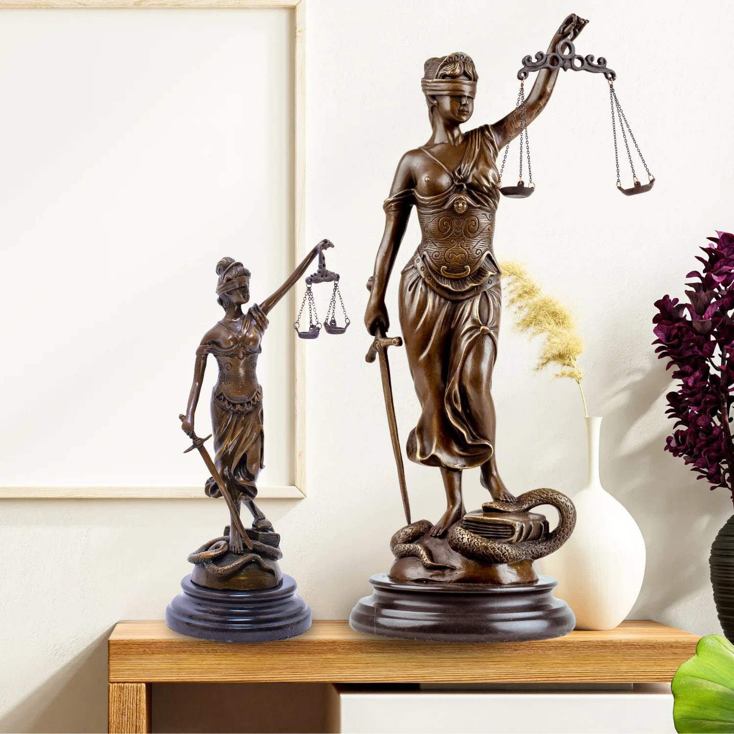 Statue de Justice de dame en Bronze, déesse Mytthology de Bronze, Sculpture de Justice aveugle pour la décoration intérieure de la maison, ornement de bureau d'avocat