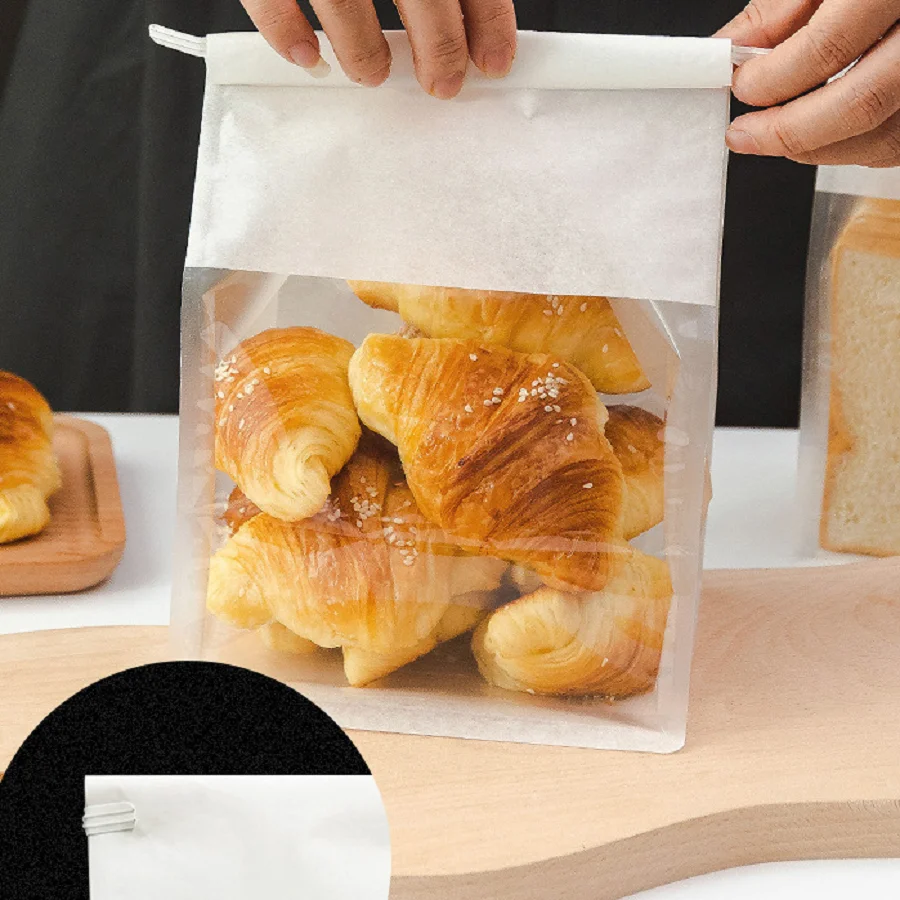 10pcs Kraft Paper with Window Bread Packaging Bags Oil-proof Breakfast Cookie Breat Supplies Party Food Toast Clear Celebrate