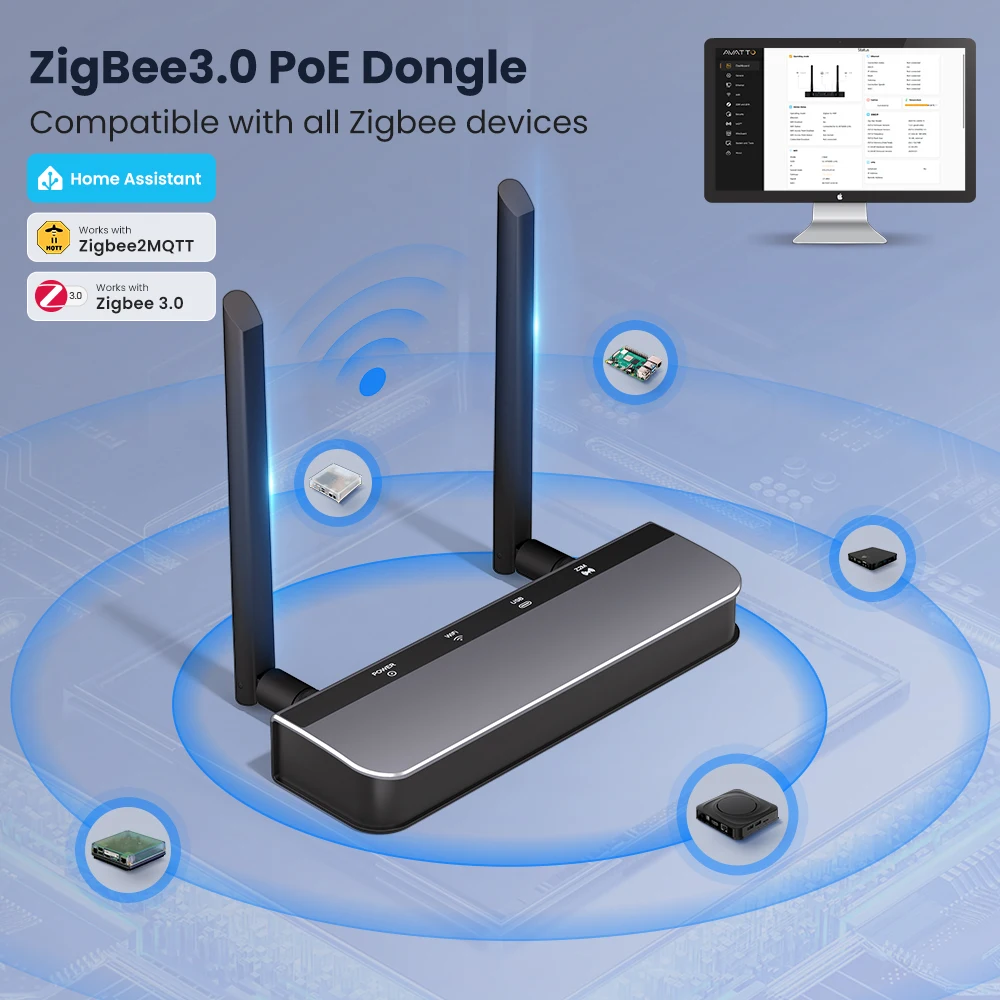 Smart Dongle Zigbee 3.0/Thread POE Gateway High-Performance Chipset Web-Based Management Interface Support Ethernet,Wi-Fi,USB