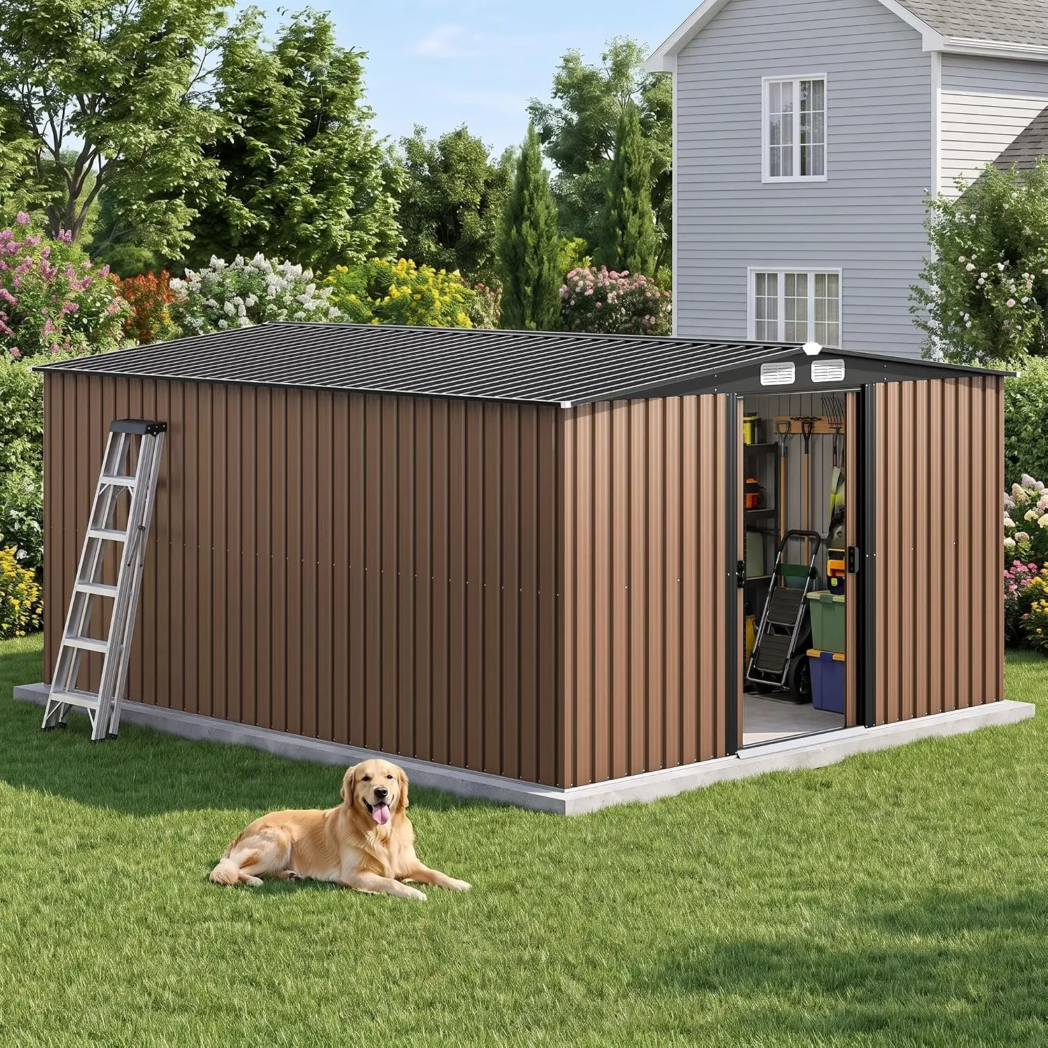 Large Outdoor Storage Shed with Sliding Door 10X12FT, Customized