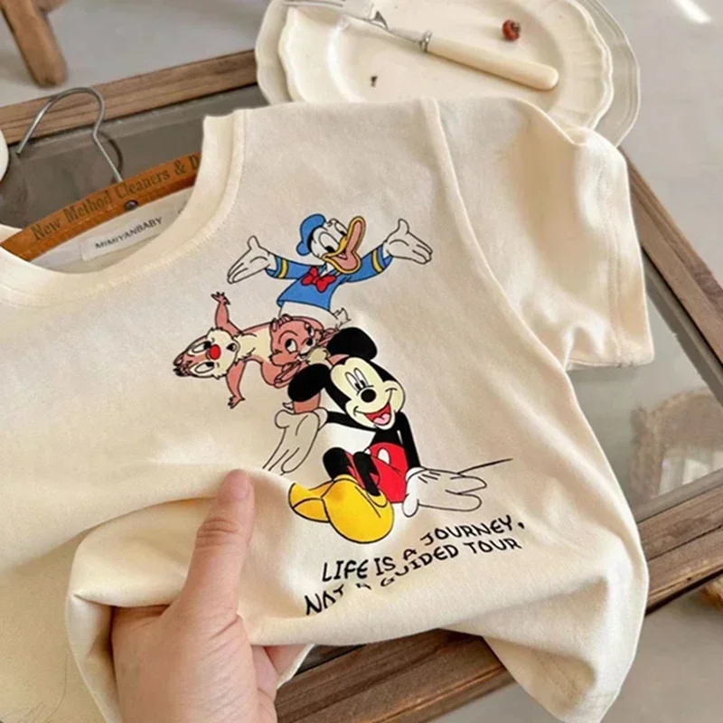 Summer Baby Boy Short Sleeve T Shirts Cartoon Mickey Mouse Donald Print Girl Top Children Toddler Cotton Clothes Kid Tee Outfits