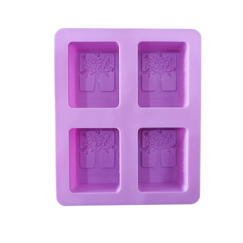 DIY Soap Mould Soap Mould 4 Hole Silicone Soap Square Mould With Tree Pattern DIY Handmade Easy To Use Brand New