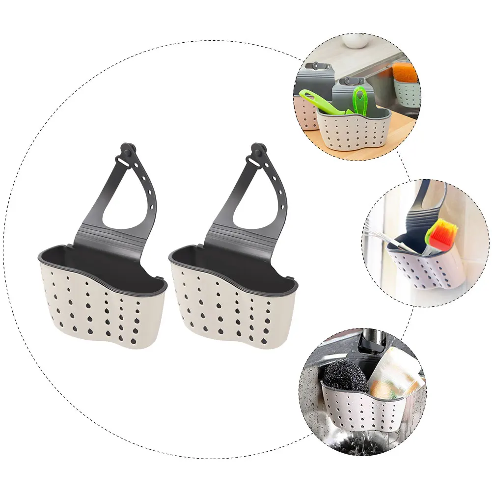 

2pcs Plastic Organizer Hanging Storage Basket Drain Sponges Holder Mold Resistant Easy Clean Adjustable Buttons Corner Sink
