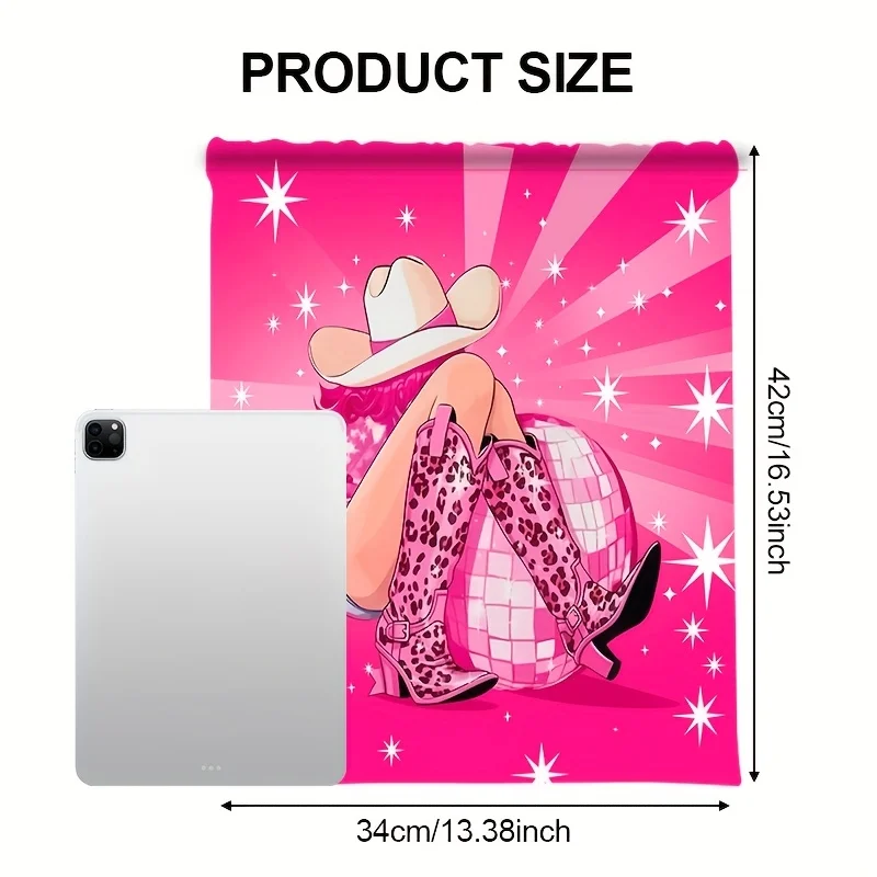 1Pcs Pink Y2K Disco Cowgirl Drawstring Backpack Leopard Boots Cowboy Hat Print Gym Sports Sackpack Party Bag