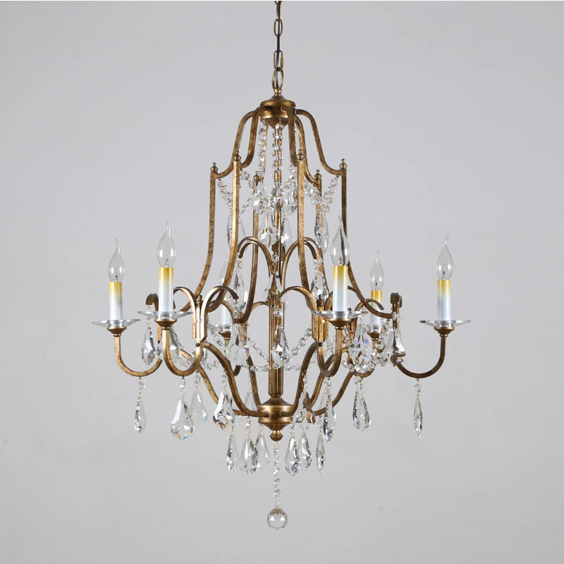 Phube Vintage Französischer Kerzenleuchter mit Antik-Goldrahmen, Prisma-Schliff, Tropfenförmiger Kristall-Deckenleuchte für Esszimmer und Foyer – Detail 4