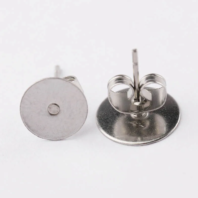 Pendientes de acero inoxidable 316L de Color dorado, 100 piezas, pasadores de poste en blanco para oreja, Base de bandeja redonda plana de 3-12mm,