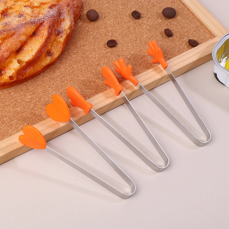 Nuevas Pinzas Mini de Silicona para Alimentos con Mango de Acero Inoxidable, Pinzas Antideslizantes para Snacks, Herramientas que no ensucian