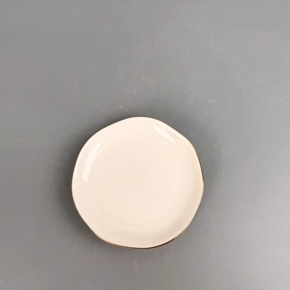 Gold Rim Round Ceramic Trinket Dish Four Color Irregular Jewelry Decorative Exquisite Simplicity Ring Holder Earrings Necklaces