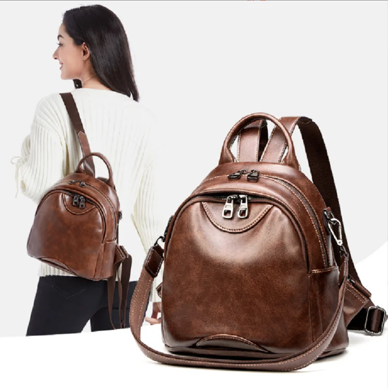 Women Vintage High Quality Real Soft Leather Small Backpack Casual Travel Shoulder Bags Totes Ladies Crossbody Backpacks