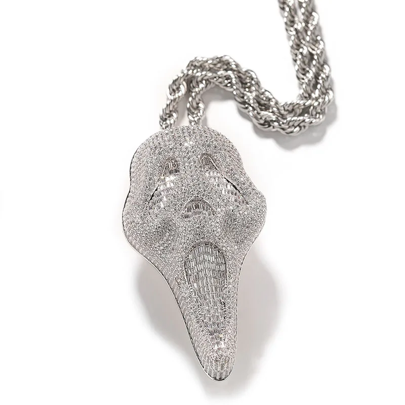 Hip Hop 5A+ CZ Stone Paved Bling Lced Out Screaming Skeleton Pendants Necklace For Men Charm Rapper Jewelry Gold Silver Color