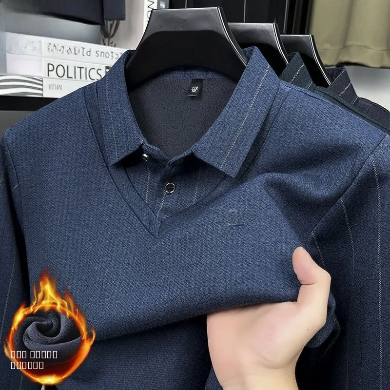 

Мужская трикотажная куртка Pierre Cardin на подкладке с зимним воротником в полоску, теплый базовый слой, модный длинный длинный...