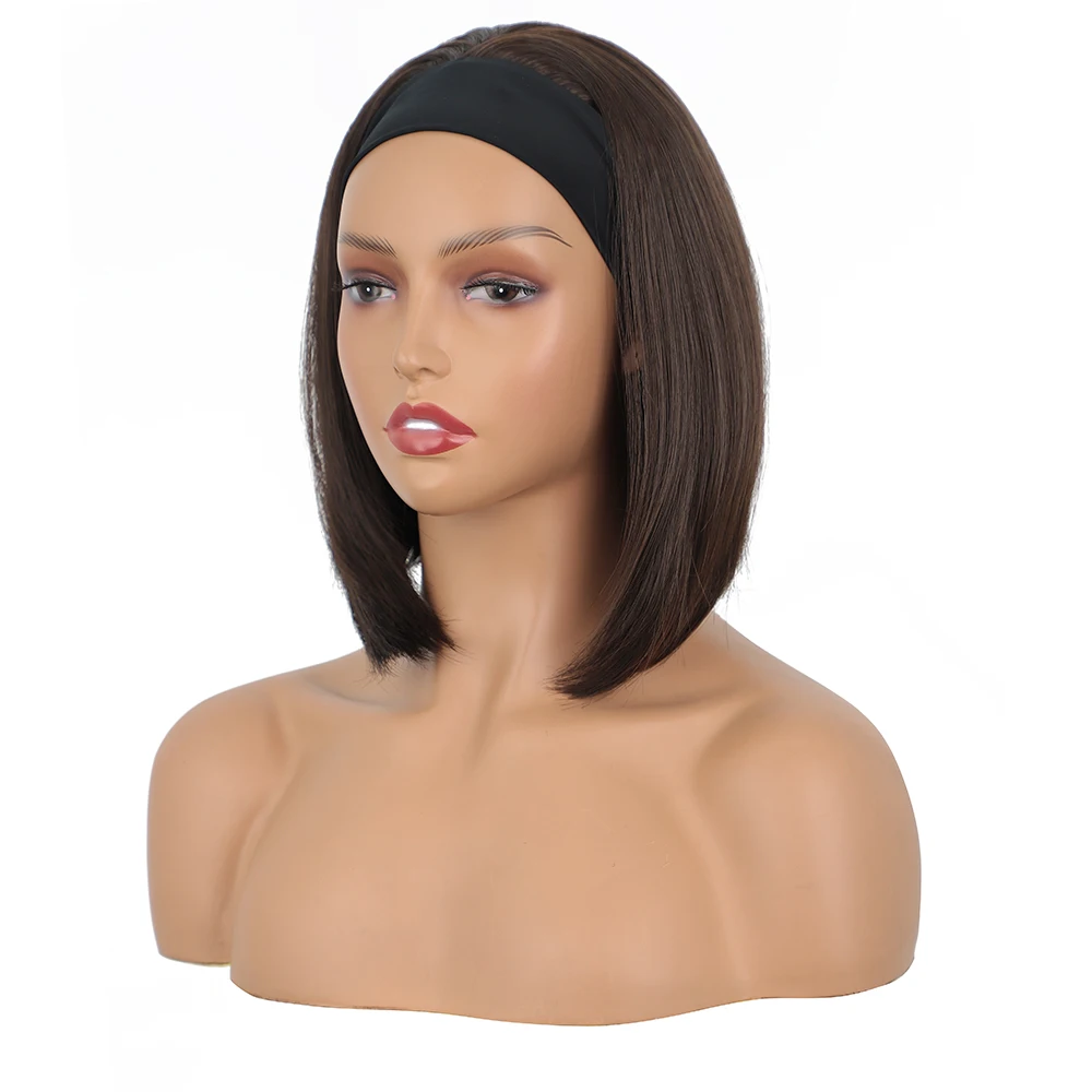 Synthetic Short Dark Brown Wig Headband Wig Straight Wig for Women Daily Party Nightclub Use Heat Resistant Hair