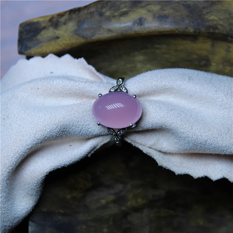 Liemjee Personality Fashion Jewelry Pink Purple Agate Double Love Silver Plated Ring For Women Feature Concise Namour Charm Gift