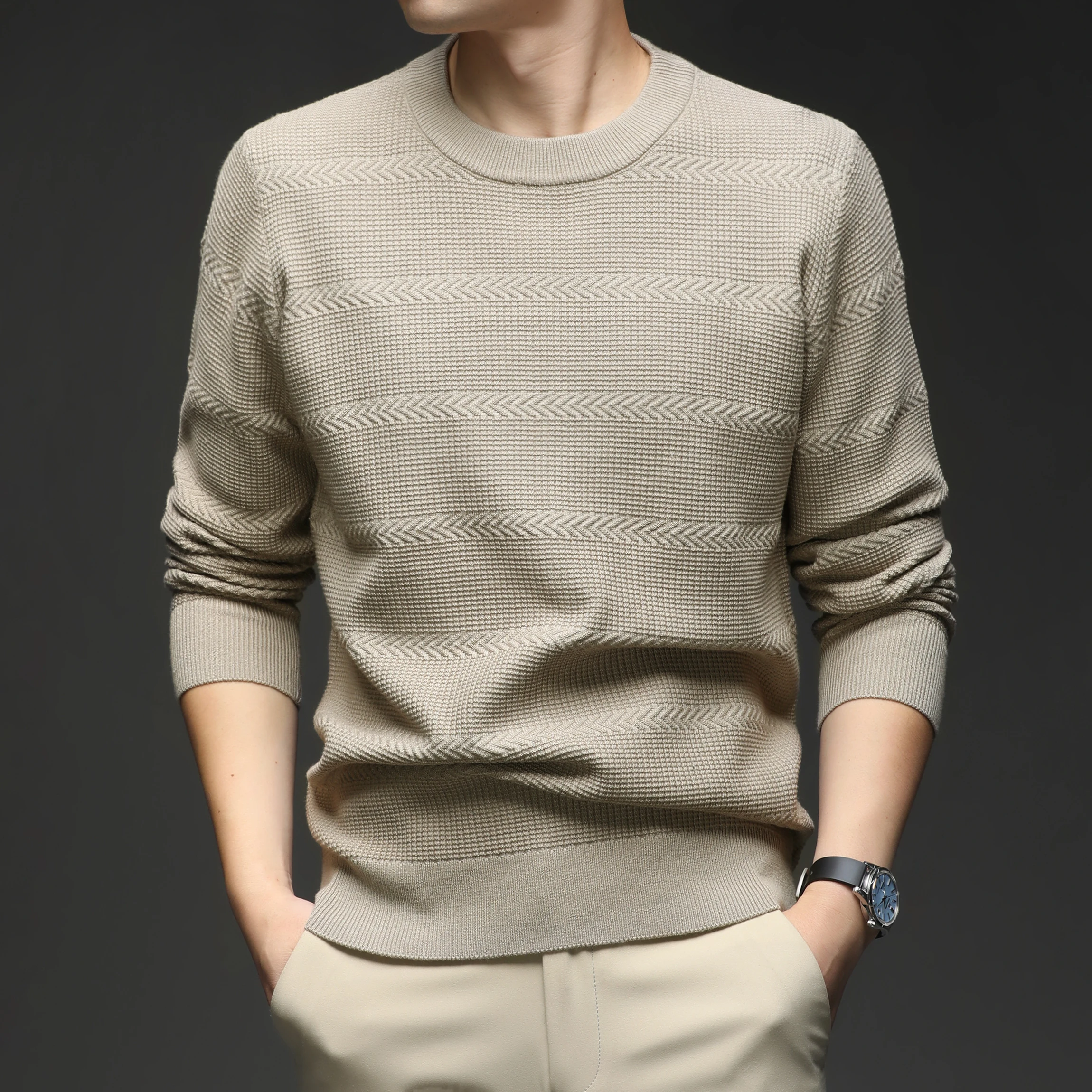 

Осень/зима 2022, новый вязаный свитер с круглым вырезом и длинными рукавами, мужской теплый повседневный вязаный свитер со стрелками, Base Sh