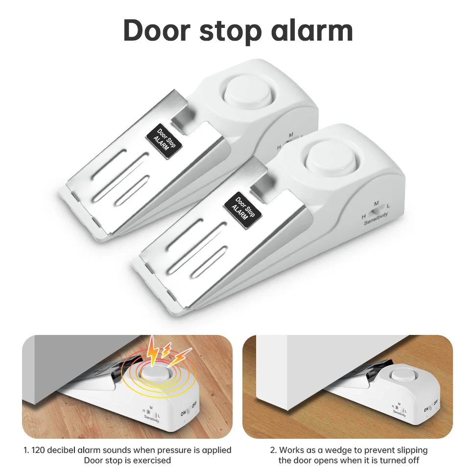 FUERS Wireless Door Stop Alarm System120dB With Door Lock Home Security Kit Anti-Theft System Portable Door Stoppers Alarm Siren