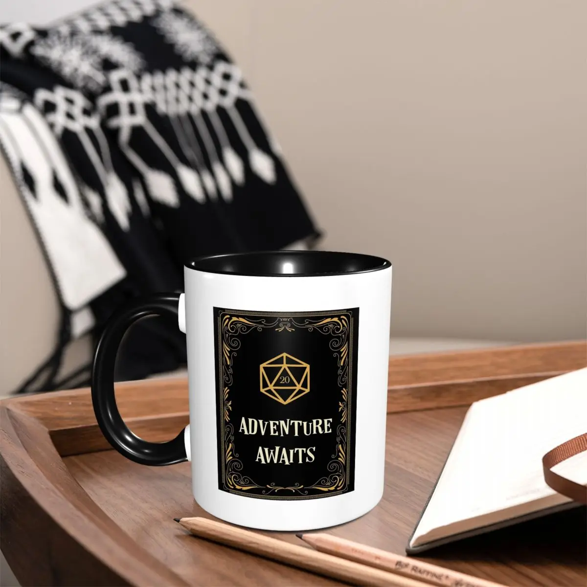 Adventure Awaits D20 Dice Tabletop RPG Mug Funny Ceramic Coffee Cups Tea Mugs Milk Cup Drinkware Gifts for Woman Man