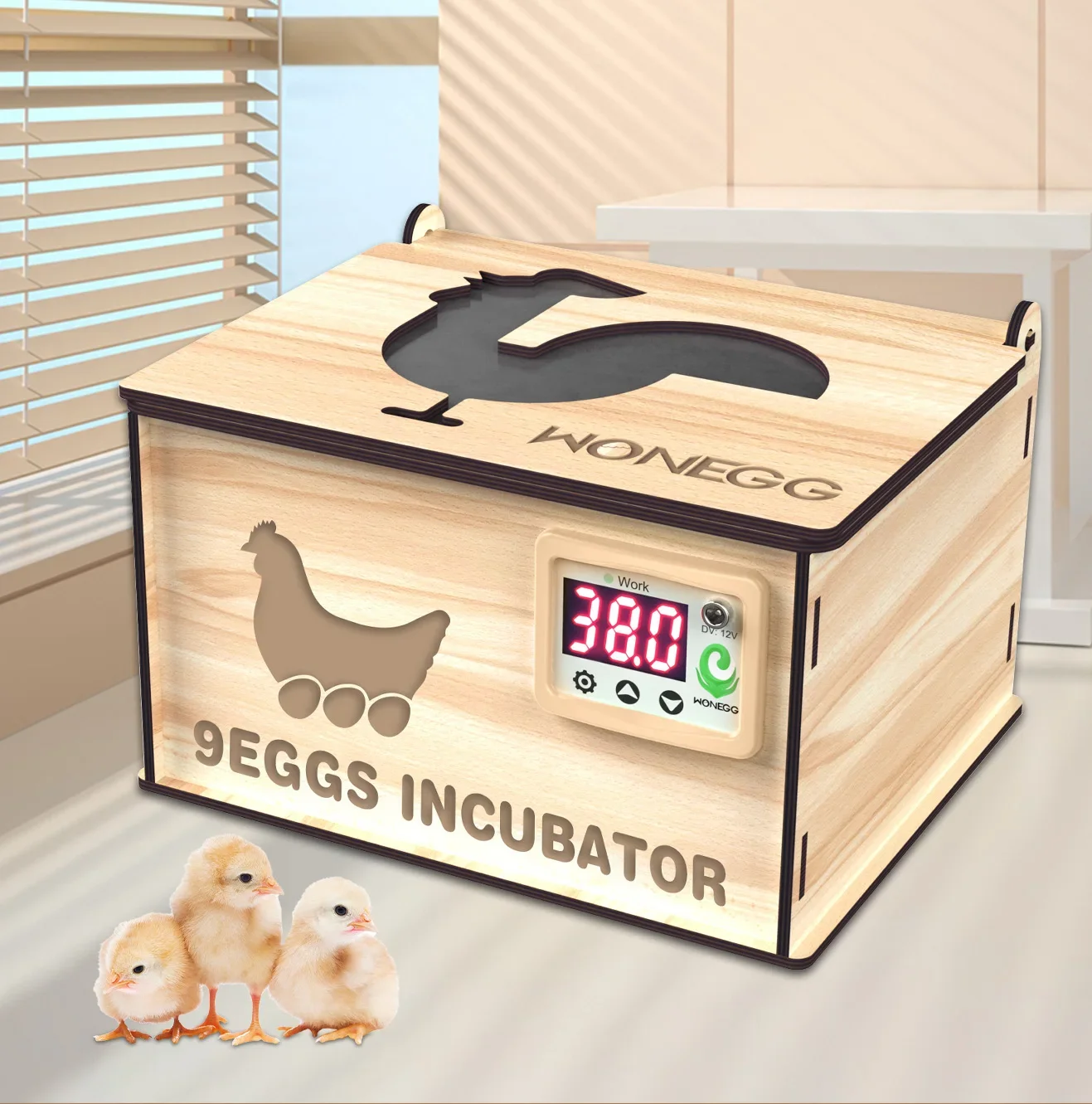 Wonegg Diy-9 Pine Egg Hatchery Machine Wood Materials Automatic Egg 9 Capacity Waterbed for Hatching Chick Duck Goods 220V 12V