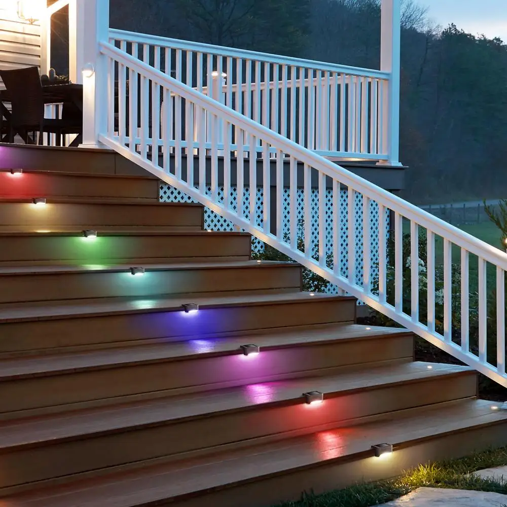 Color Changing Waterproof Led Solar Step Light Outdoor Deck Railing Stairs Step Fence Yard Patio Christmas Decoration Lights