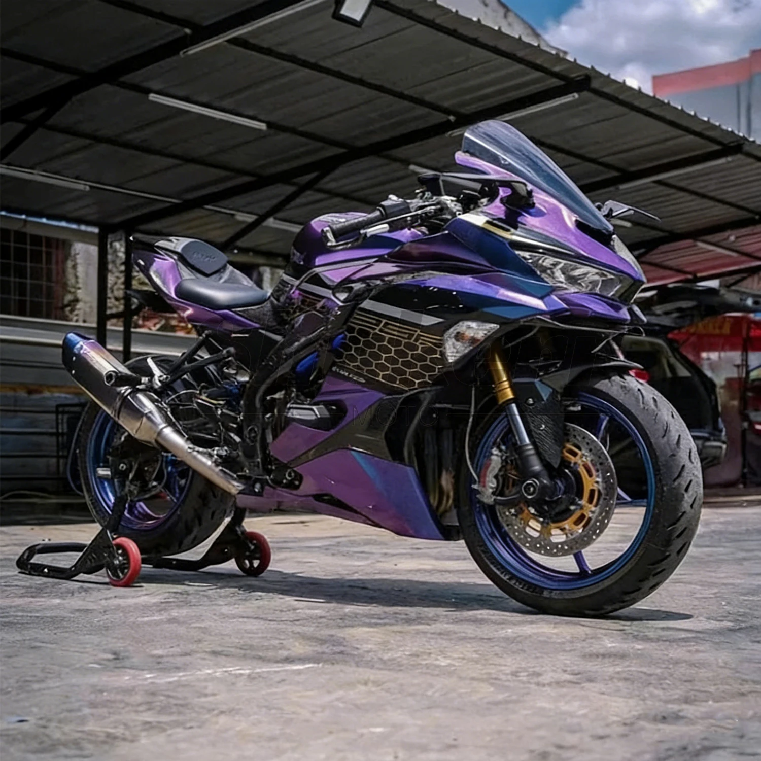 Chameleon Purple Blue Plastics Motorcycle Racing Motorcycle Fairings Kit Fit for Kawasaki Ninja Zx25R Zx4R Zx4Rr 2021-2024