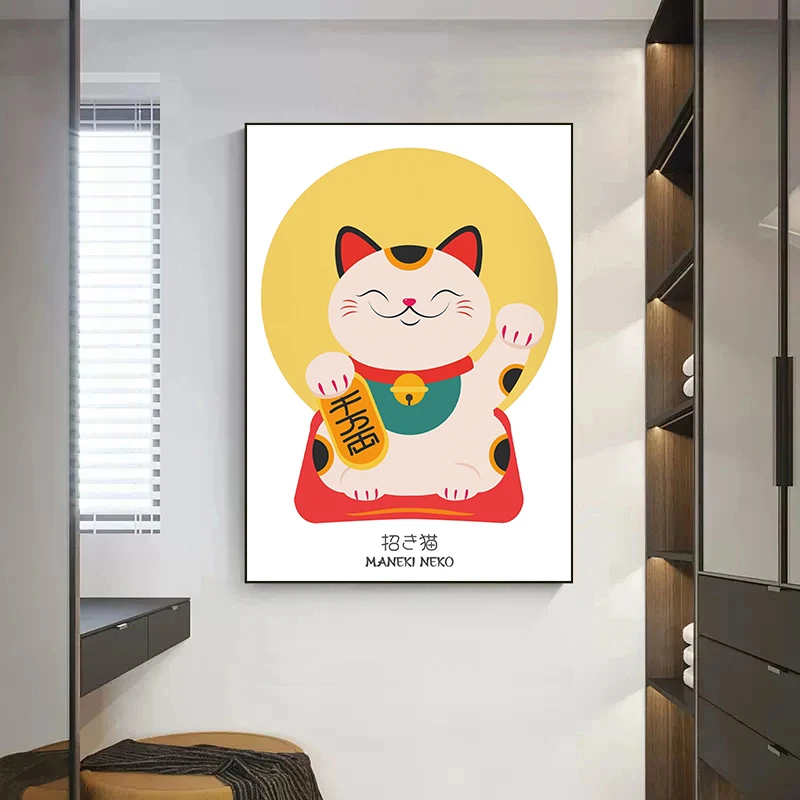 Japanese Lucky Cat Maneki Neko Posters and Prints Canvas Painting Wall Art Picture for Living Room Home Decor Gift Cat Lovers