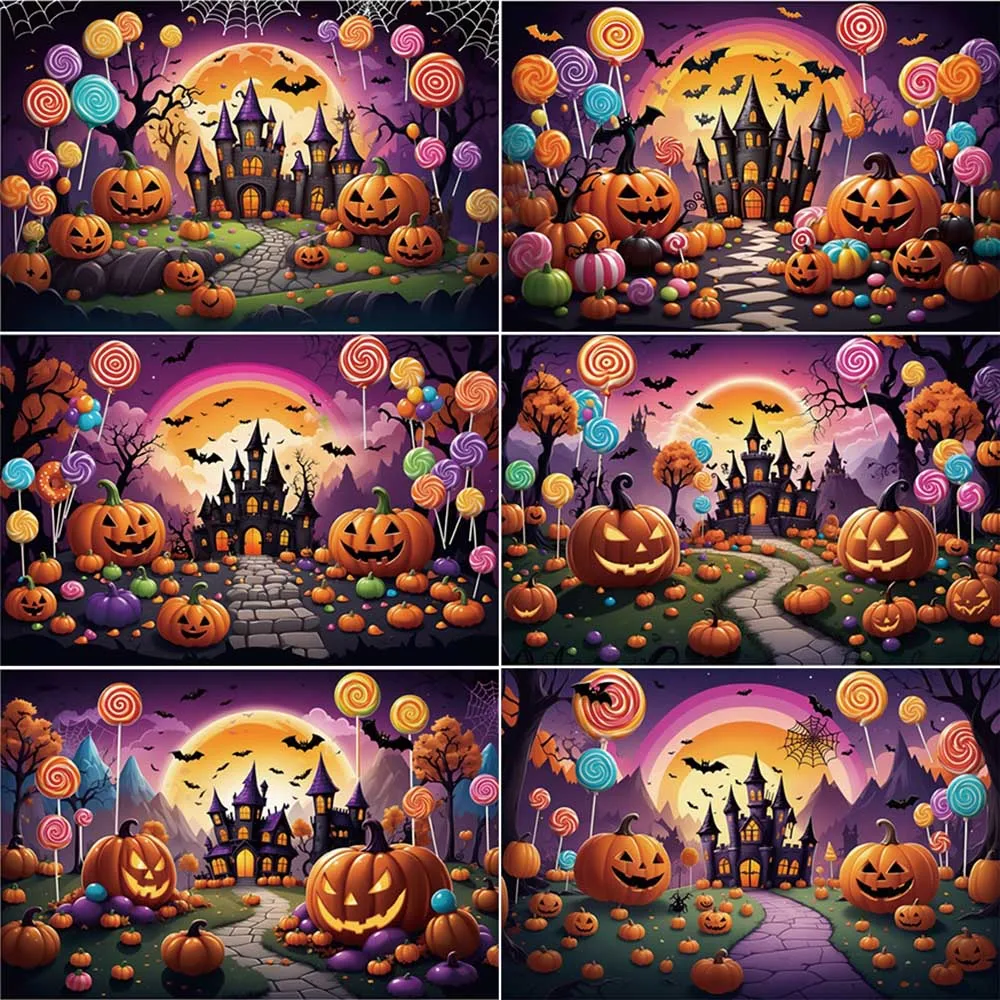 

MOON.QG 2025 Halloween Outdoor Photography Decoration Backdrop Child Pumpkin Circus Tent Ghost Photo Background Home Studio Prop