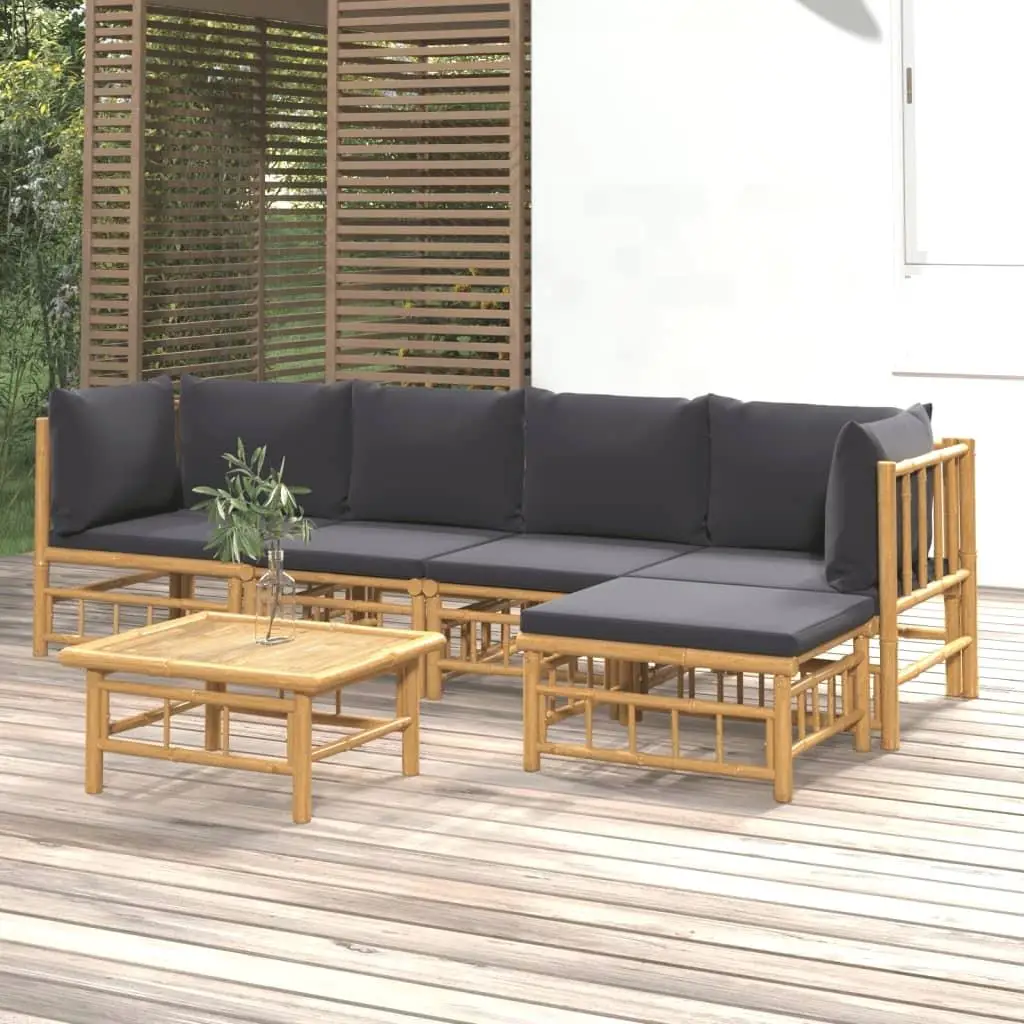 

Dark Grey Garden Lounge Set with Natural Bamboo Frame and Polyester Cushions Outdoor Furniture