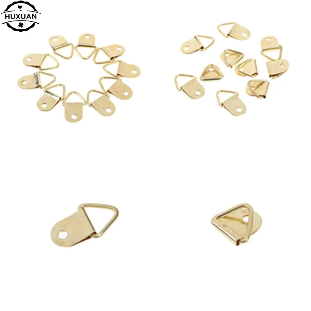 10Pcs Strong Golden D Rings Decor Picture Frames Hanger Hooks Hanging Triangle Screws Helper 9x20mm