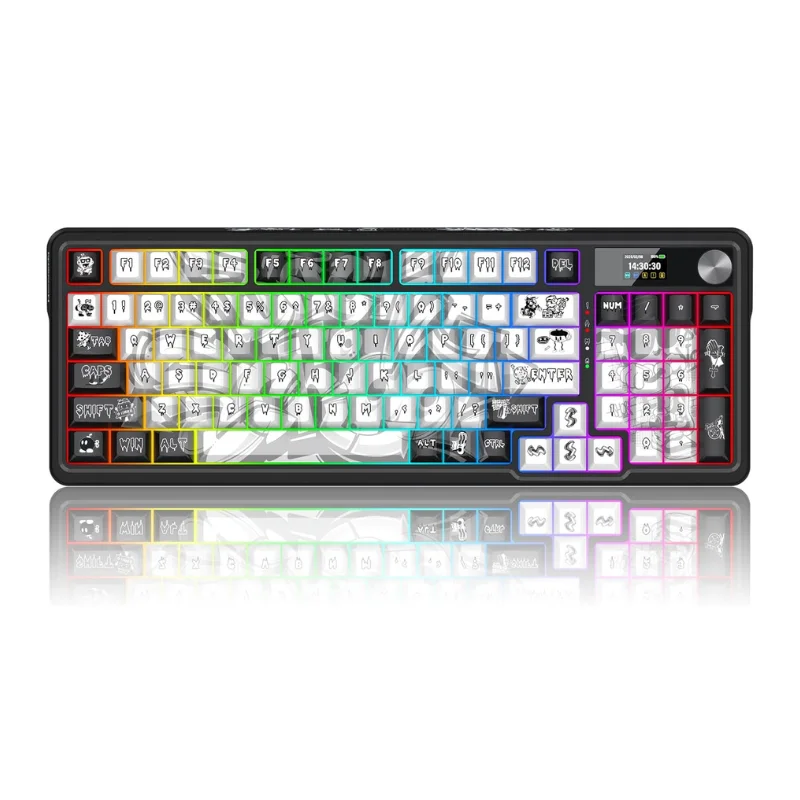 Redragon Wireless Gasket Gaming Hype Screen & Knob, 95 Keys Mechanical Keyboard,Easy-Control 1.14’’ TFT Info Display