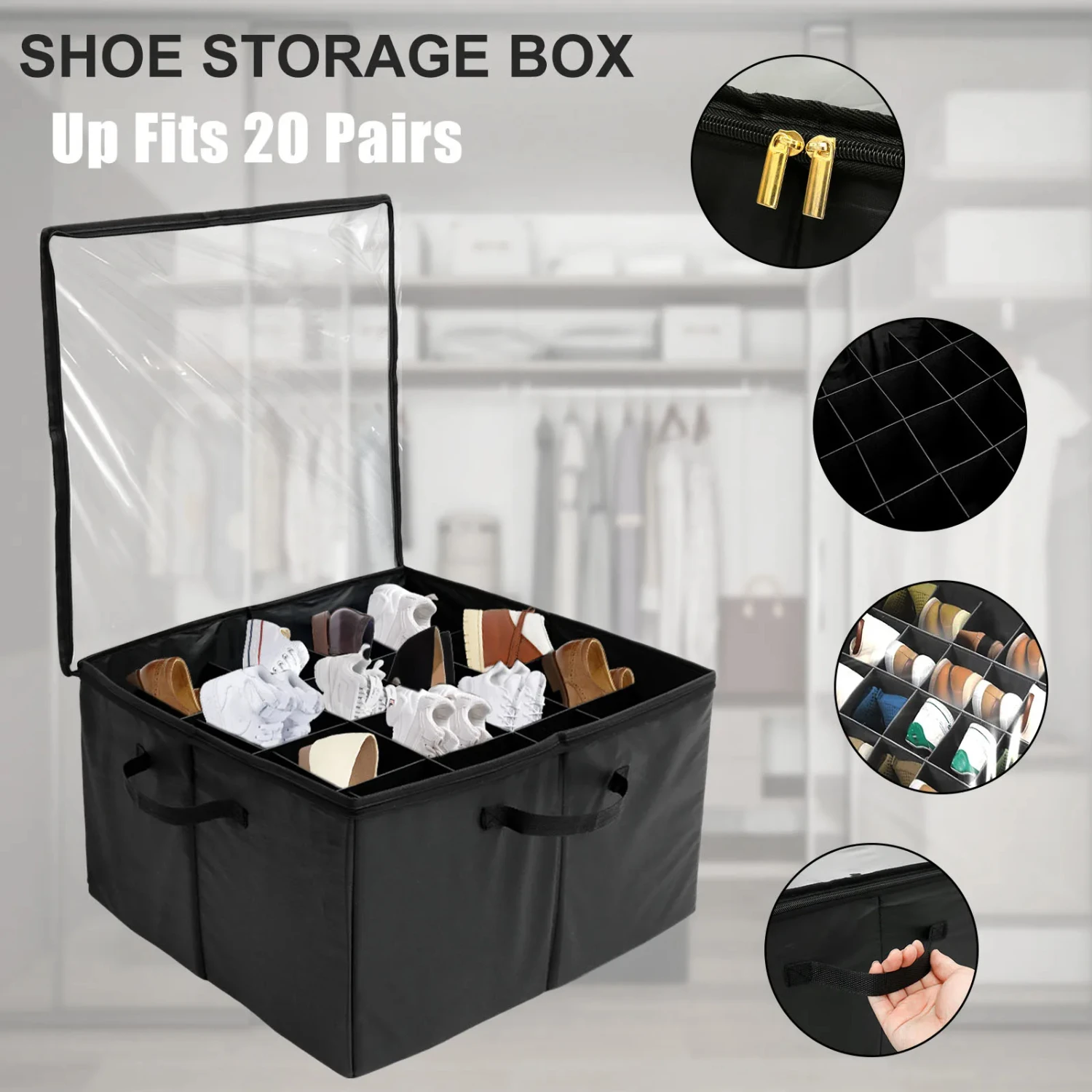 

Foldable Dustproof Transparent Lid Shoe Organizer - Holds 20 Pairs of Shoes in Closet - Sneakers Organizer Box