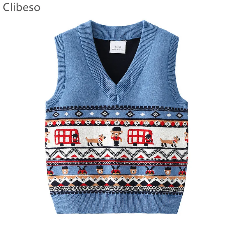 Spanish Fashion Boy Sweater Infant Knit Vest Soldier Bear Knitwear Children Gentleman Clothes Fall Clothing Kid Spring Pullover