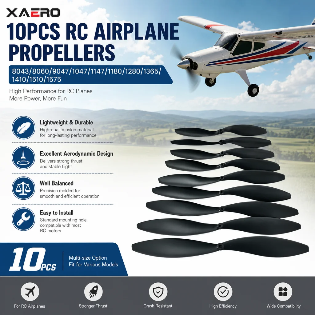 

XAERO 10Pcs RC Airplane Propellers 8043/8060/9047/1047/1147/1180/1280/1365/1410/1510/1575 Blades Electric Motor DIY