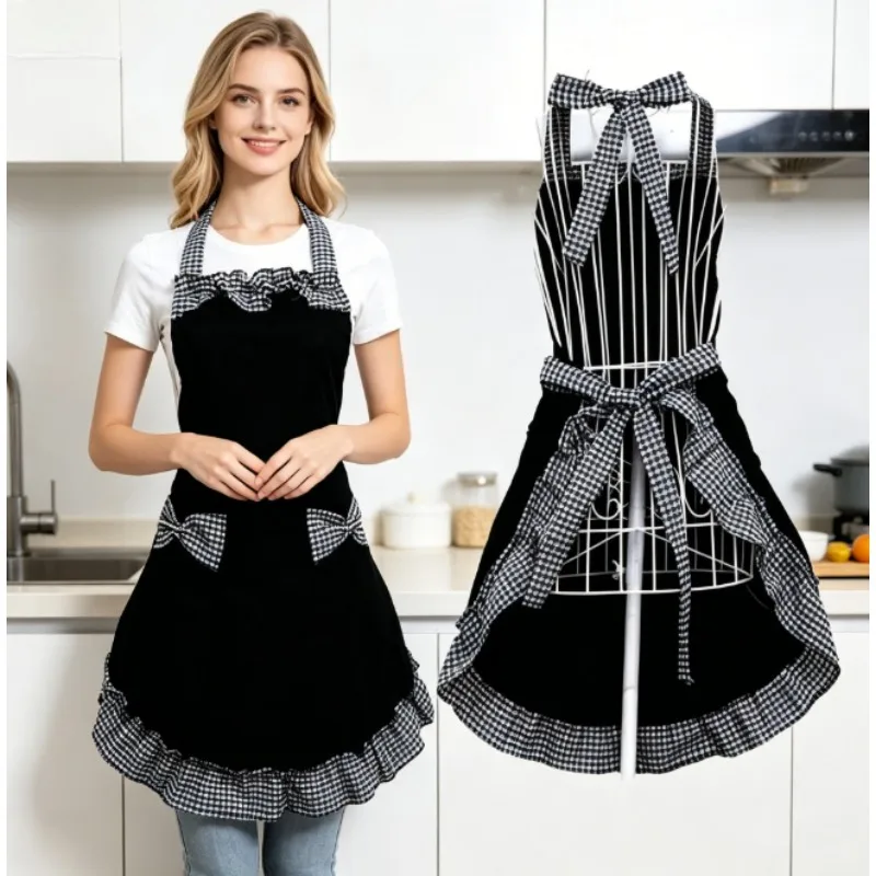Vintage Apron for Women – Bow Lace Kitchen Cooking Smock Adjustable & Stain Resistant – Perfect for Baking Cleaning Maid Costume