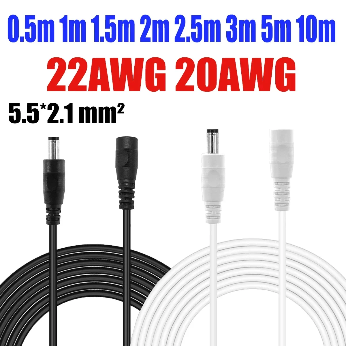 0.5m-10m DC Power Cable 5.5*2.1mm Female Male Plug Power Adapter Connector Cord for LED Strip CCTV Camera Router Monitor Speaker