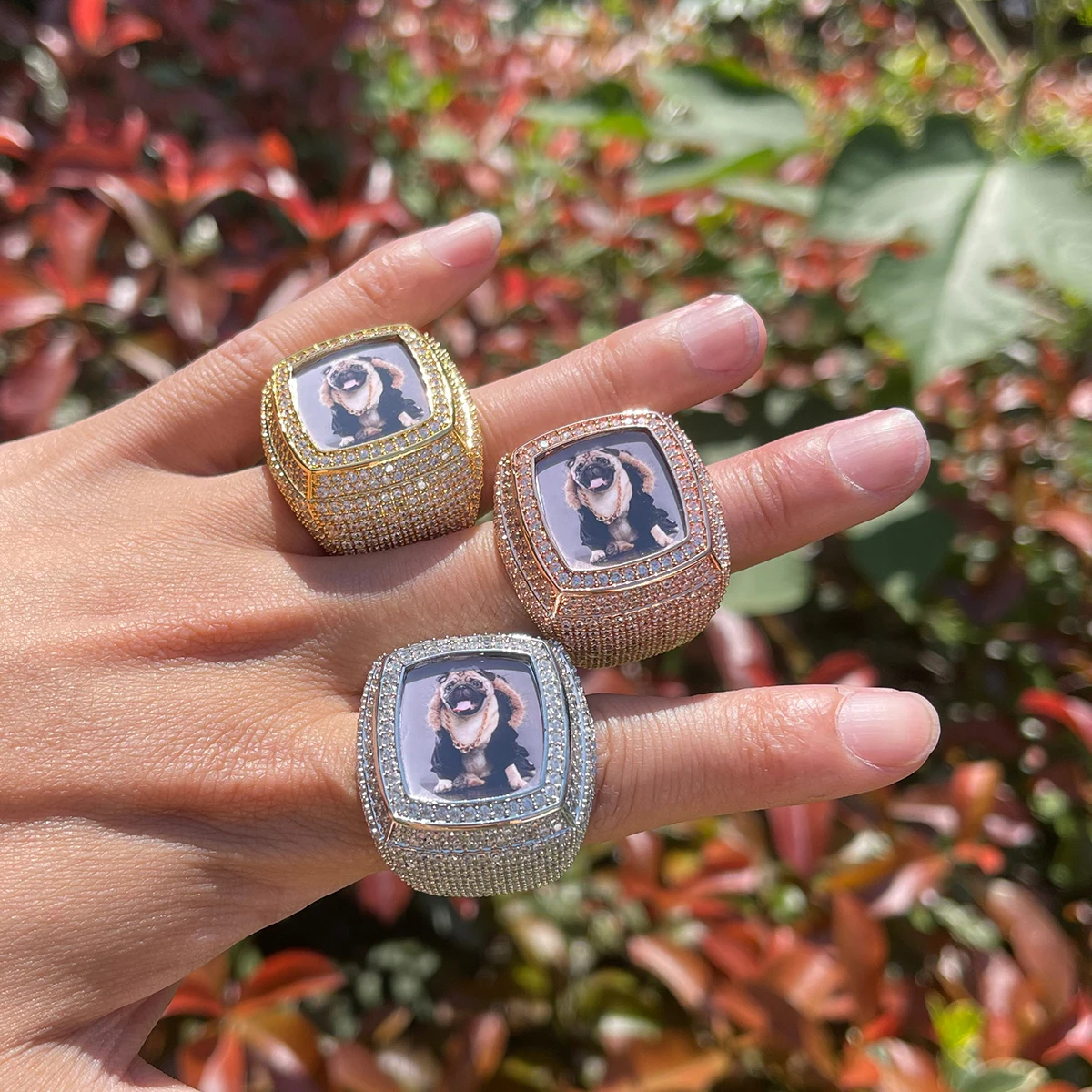 Bubble Letter Custom Photo Ring for Men Iced Out Prong Setting Hip Hop Jewelry 2023 Trend view 3