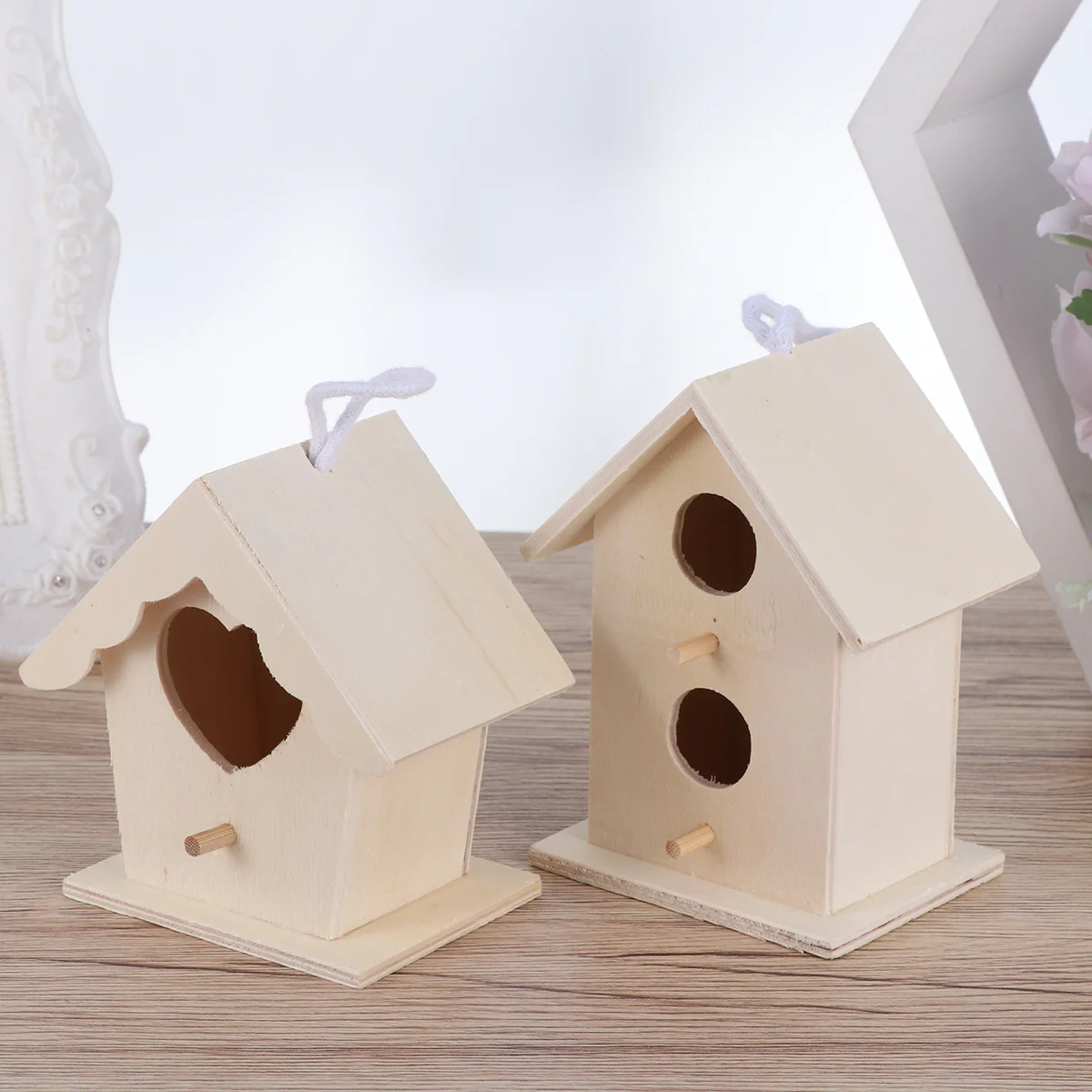 

4Pcs Wooden Bird Nest Durable Wood Heart Shape Double-Layer Single-Layer Lace DIY Garden Decoration Home Adornment