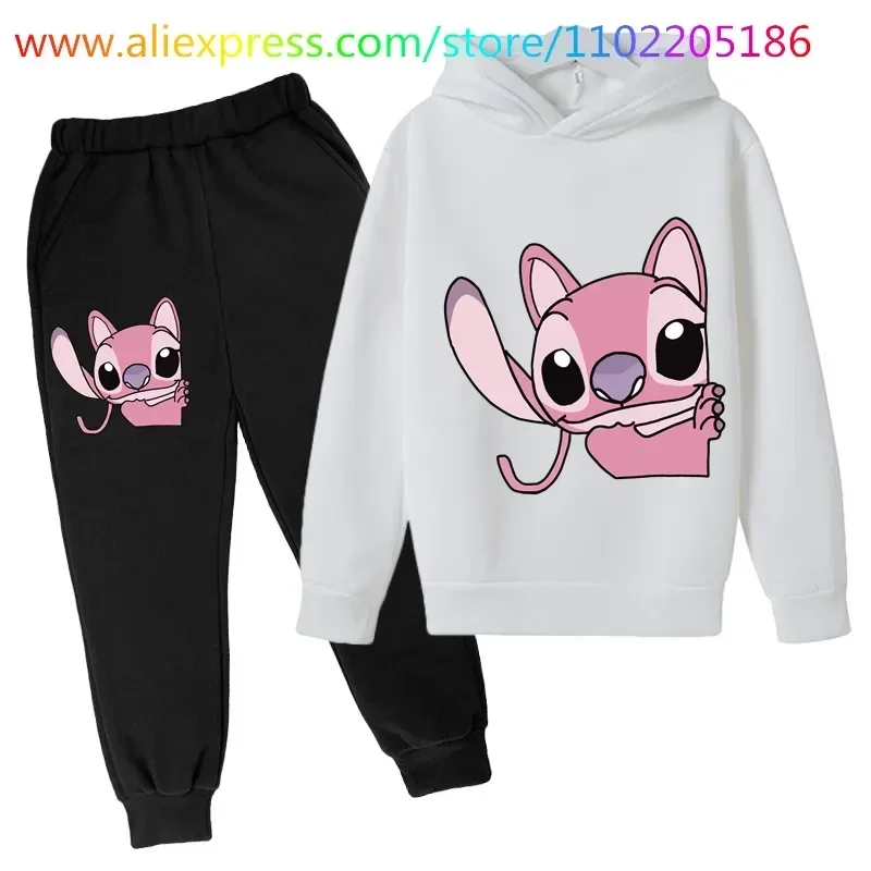 

Stitch Hoodie Set Kids Cartoon Casual Sports Suit Long-sleeved Hoodiepants 2-piece Set Spring Girls Clothing Models