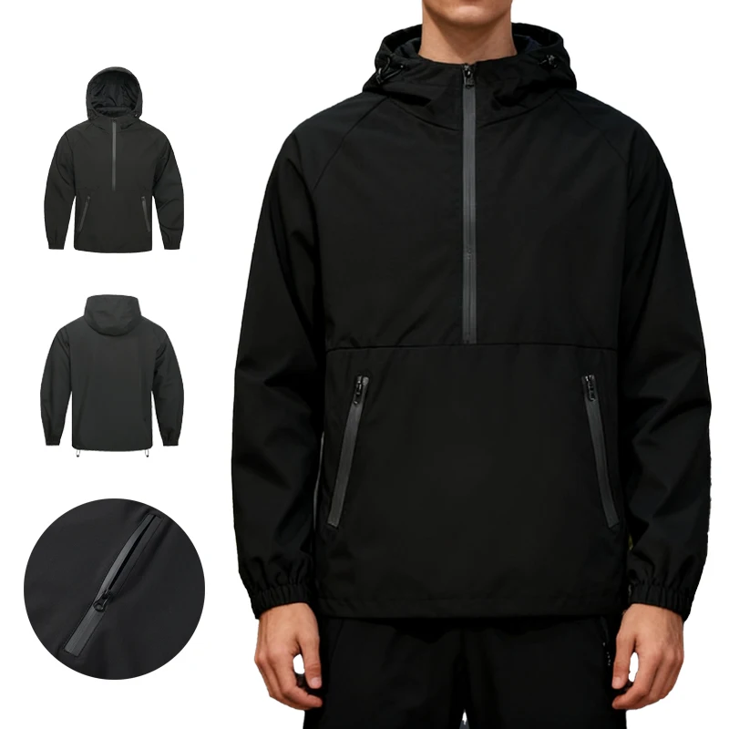 

(EU S-2XL)Half Zip Pullover Windbreaker Mens Loose Fit Hooded Anorak Jacket for Outdoor Casual Wear Daily Travel