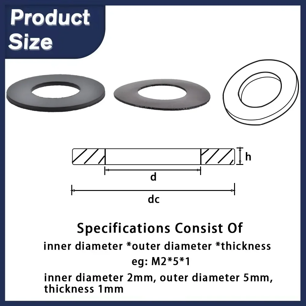 M2 M2.5 M3 M4 M5 M6 M8 M10 Black Soft Hard PVC Plastic Insulation Transparent Gasket Ring Spacers Flat Washer 0.3mm-1mm 200Pcs