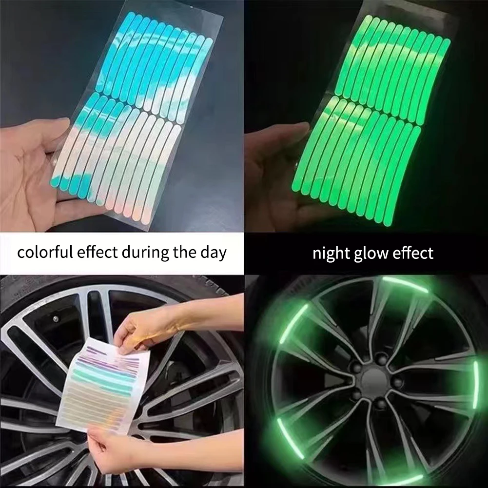 20pcs Reflective Colorful Car Wheel Hub Rim Stripe Tape Decal Sticker Decoration Function: Reflective, Decorative, Improve The S