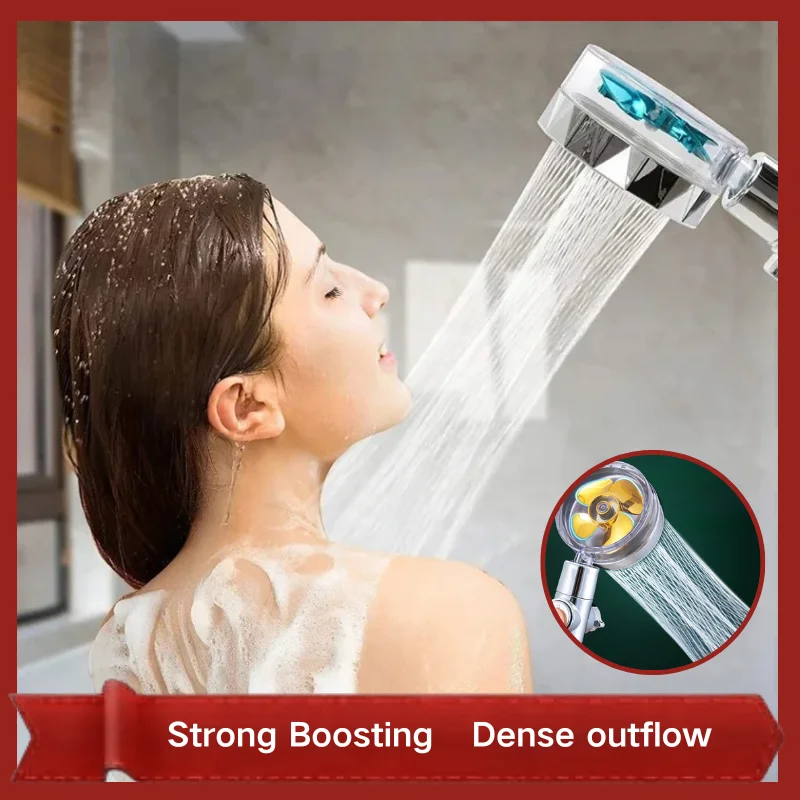 360 Degree Rotating Turbine Fan Shower Head High Pressure One-key Stop Massage  Adjustable Shower for Bathroom  Accessories