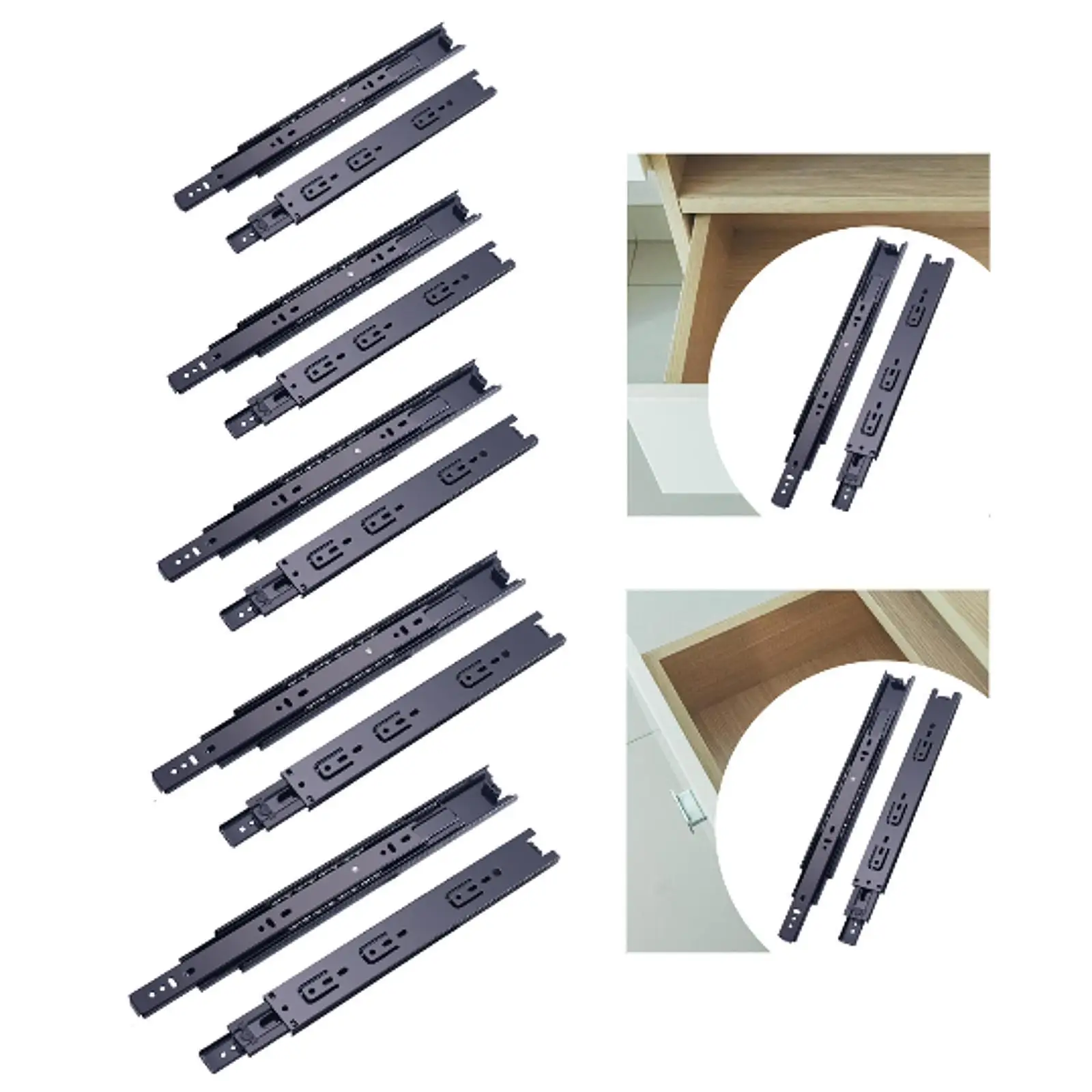 Cabinet Drawer Slides 3 Sections Accessories High Performance Ball Bearing