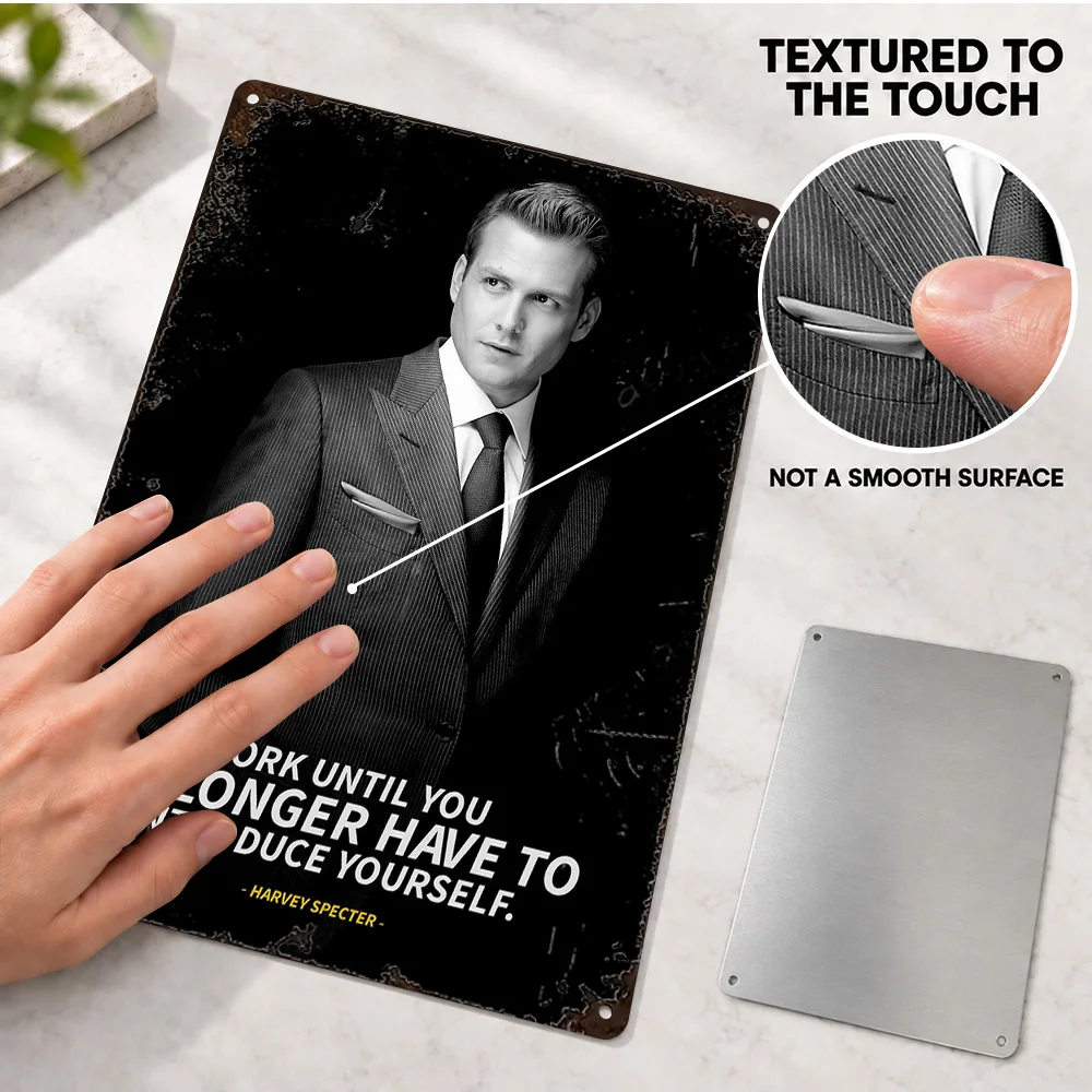 Harvey Specter Quote Printed Poster Customized Aluminum Metal Sign Monochrome Portrait Photographic Design Wall Art In Workspace