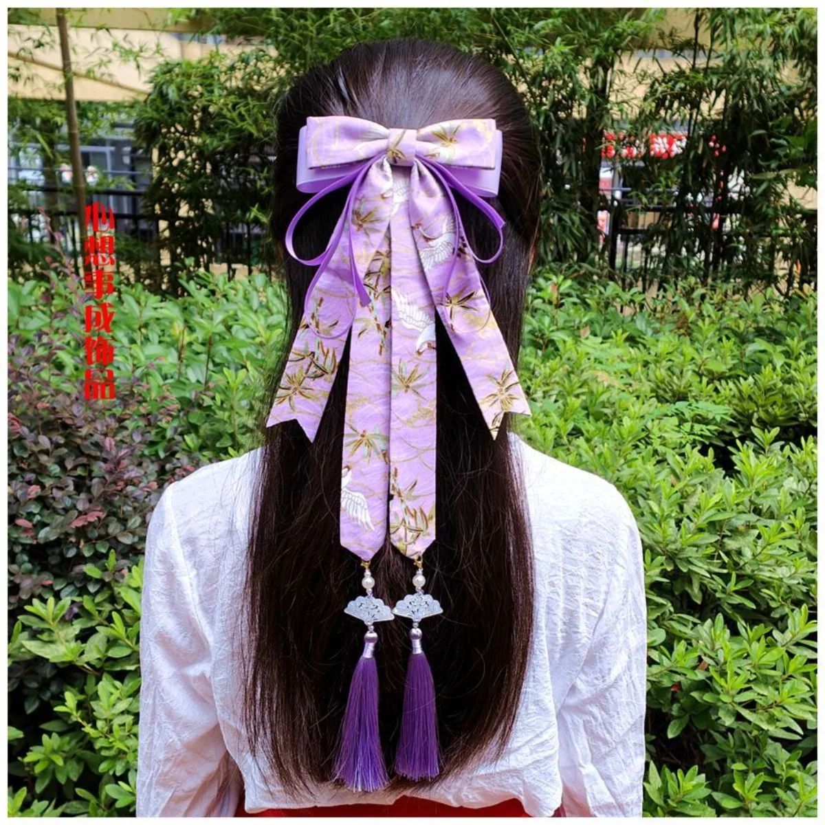 

Ancient Hanfu Hair Accessories Large Bow Hair Clip Traditional Headpiece Long Ribbon Women Chinese Style Hair Band