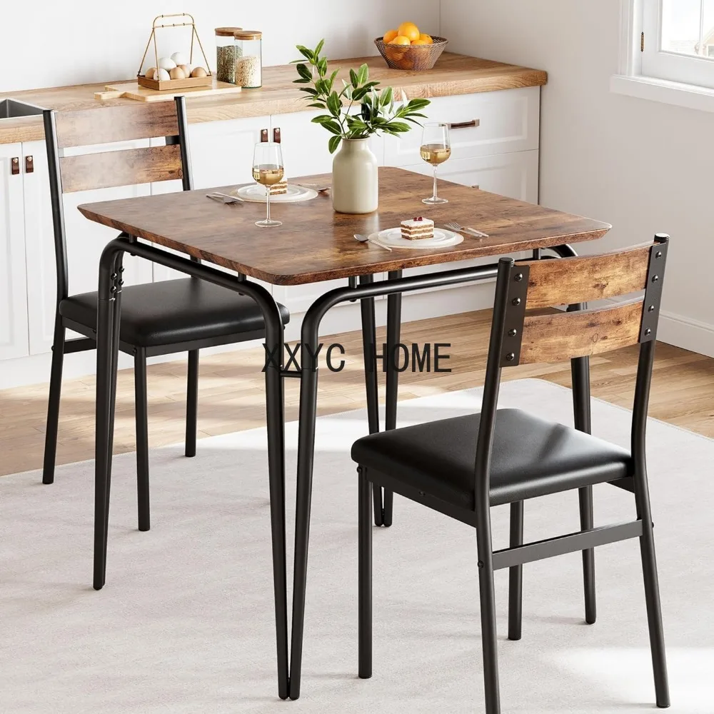 Dining Table for 2,Small Table and Chairs Set of 2,Square Dinette Set,3 Piece Kitchen Dining Room Sets,Brown Chairs For Kitchens