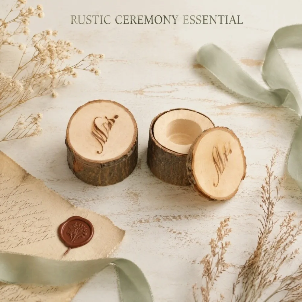 2Pcs Mini Size Wooden Ring Box 2.36x5.2in Hollow Structure Wedding Ring Holder Removable Lid Rustic Finish Rustic Wooden Box
